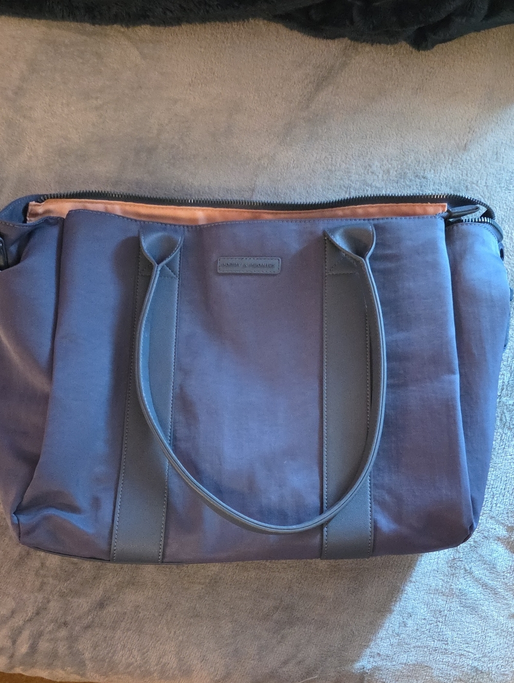 Poppies & Peonies, Blue Laptop Tote Bag with Dual Handles
